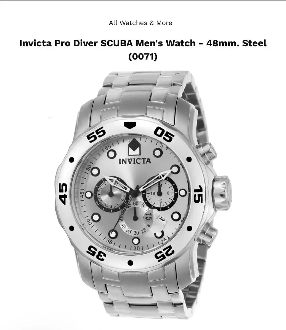 Invicta Pro Diver SCUBA Men's Watch 48mm Steel 0071
